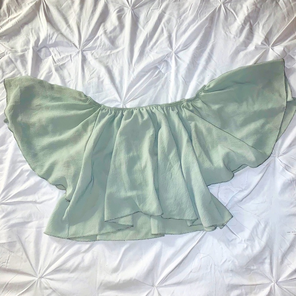 Light Green Off Shoulder Crop Top